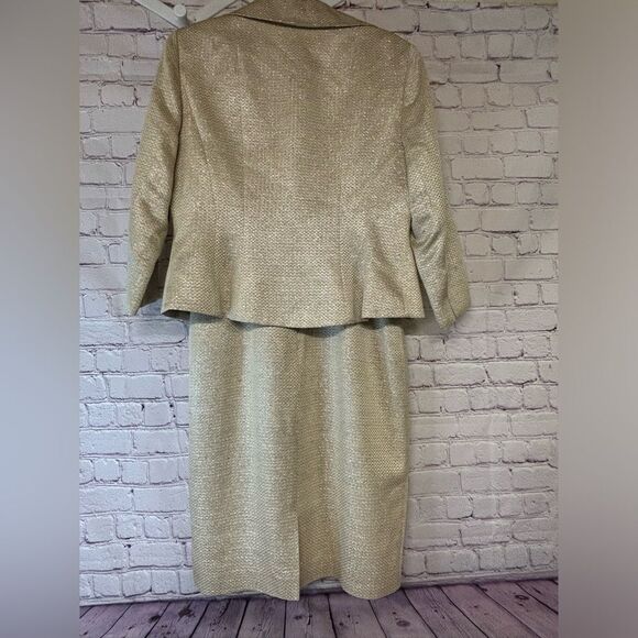 Kay Unger Cream Gold Tweed Silk Bodice Dress with Matching Silk Lined Jacket 10 - Picture 2 of 15